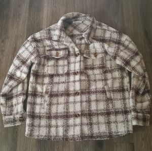 Jess Crum By Hazel & Olive Womens This Moment Shacket Jacket brown plaid XL